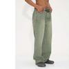 Korean Style Denim Pants Men Retro Washed Green Jeans Men High Quality Mid-waist Wide Leg Pants Men Denim Trousers