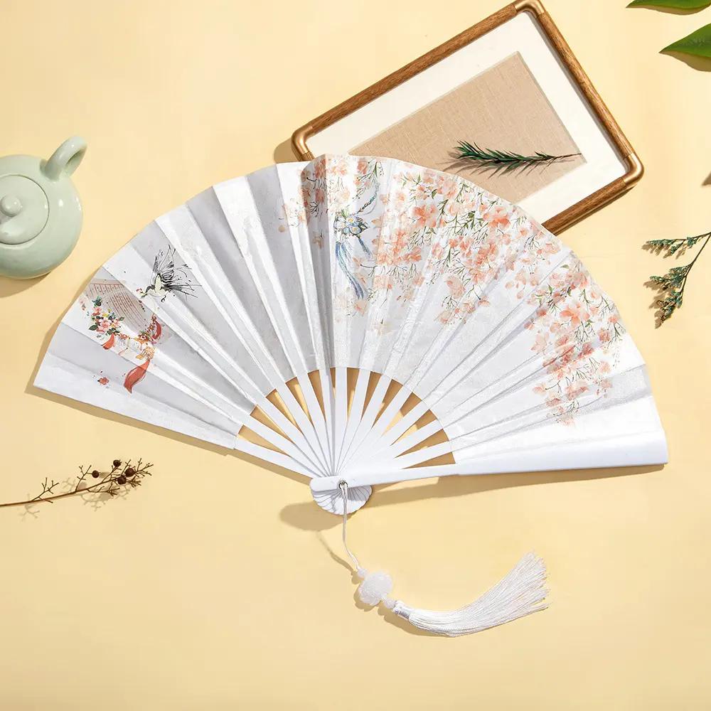 8inch Folding Fans with Chinese Style, Traditional Design, Double-Sided Silk Fabric, 18-Panel Color Printing, Suitable for Men and Women, Hanfu