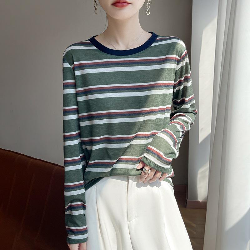 Spring/Summer New Style Round-neck Knitted Sweater Long-Sleeve Women's Printed Multi-color Loose-Fitting Base Layer Shirt