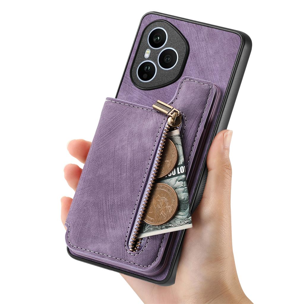 Dla Honor 400 Pro 5G (Światowy) Etui z zamkiem błyskawicznym, uchwyt na karty, retro skórzane etui na telefon z TPU