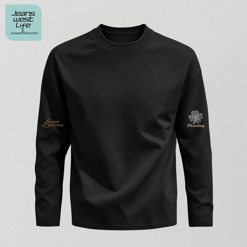 Jeanswest Life Men's Loose Fit Cotton Crewneck Long-Sleeve Tee