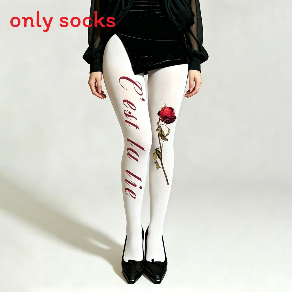 Casual Velvet Rose Flower Pattern Tights With Breathable High Elasticity For Women