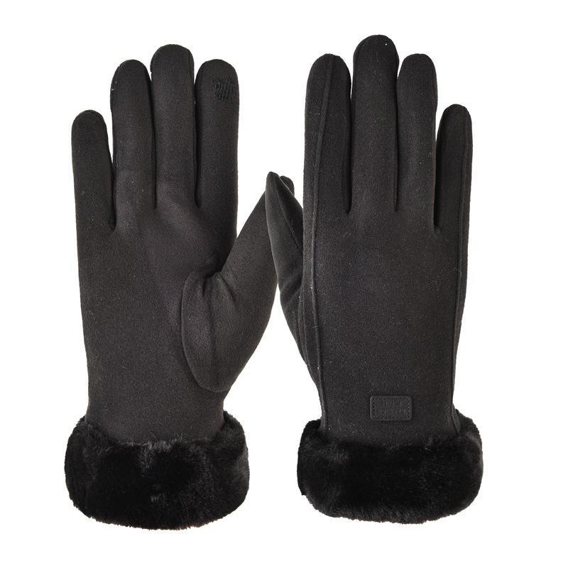 German velvet gloves for men and women to keep warm in autumn and winter, velvet outdoor riding touch screen Korean version simple hair mouth