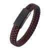 Punk Men Braided Genuine Braided Blue Leather Bracelet Black Stainless Steel Magnetic Buckle Bracelet Gifts Homme Pulsera
