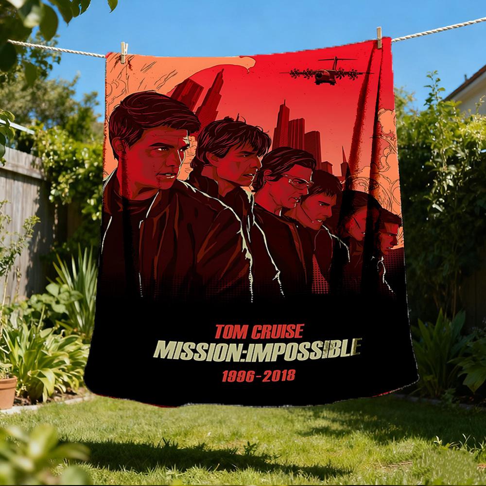 1pc Mission Impossible Poster Outdoor Flannel Blanket, Cozy & Warm Soft Te Playful Design, Napping Camping,