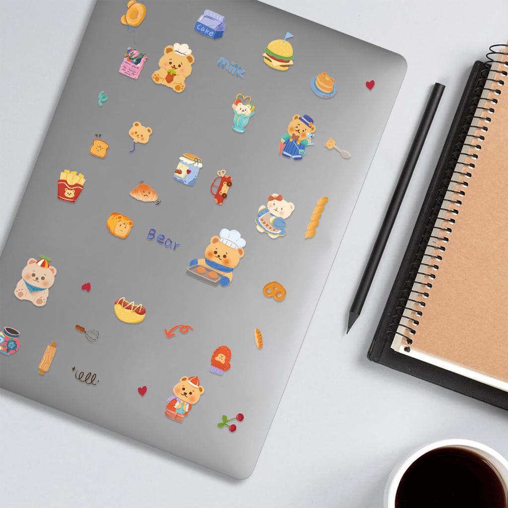 8PCS Cartoon Object Stickers Cute Cartoon Bear Baking Doodle Collage Computer Cell Phone Laptop Decoration Waterproof Stickers