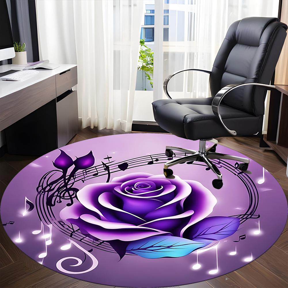 1pc Purple Rose Musical Notes Chair Carpet for Office Non Slip, Machine Washable Rug for Office, Room Holiday Decor for Christmas, Birthday Polyester