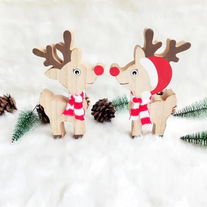 Christmas Deerlet Ornaments Creative Wooden Decoration Craft New Year Xmas Holiday Home Decoration Desktop Decor Christmas Gifts