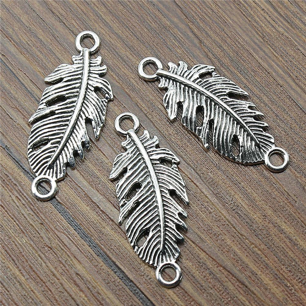 10 Pieces Connector Jewelry Findings Components Bracelet Vintage Feather Connector 35x14mm B13849
