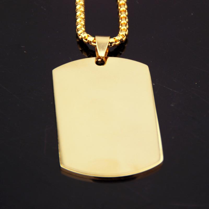 High Quality Titanium Steel Glossy Square Pendant Dog Tag Necklace Men\'s Punk Hip Hop Trend Jewelry