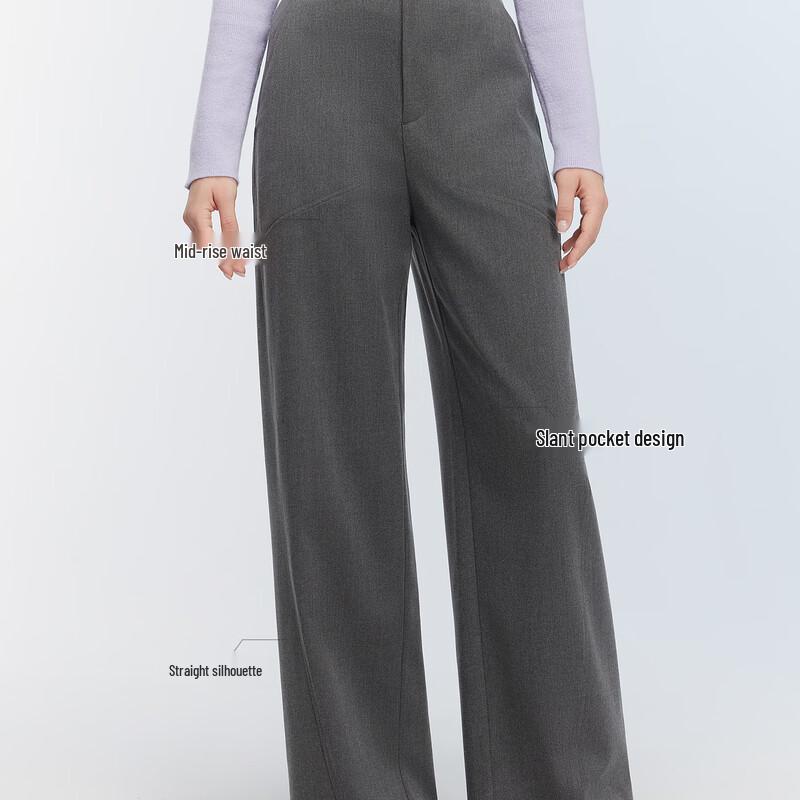 ELLE Women's French Merino Wool High-Waist Wide-Leg Pants