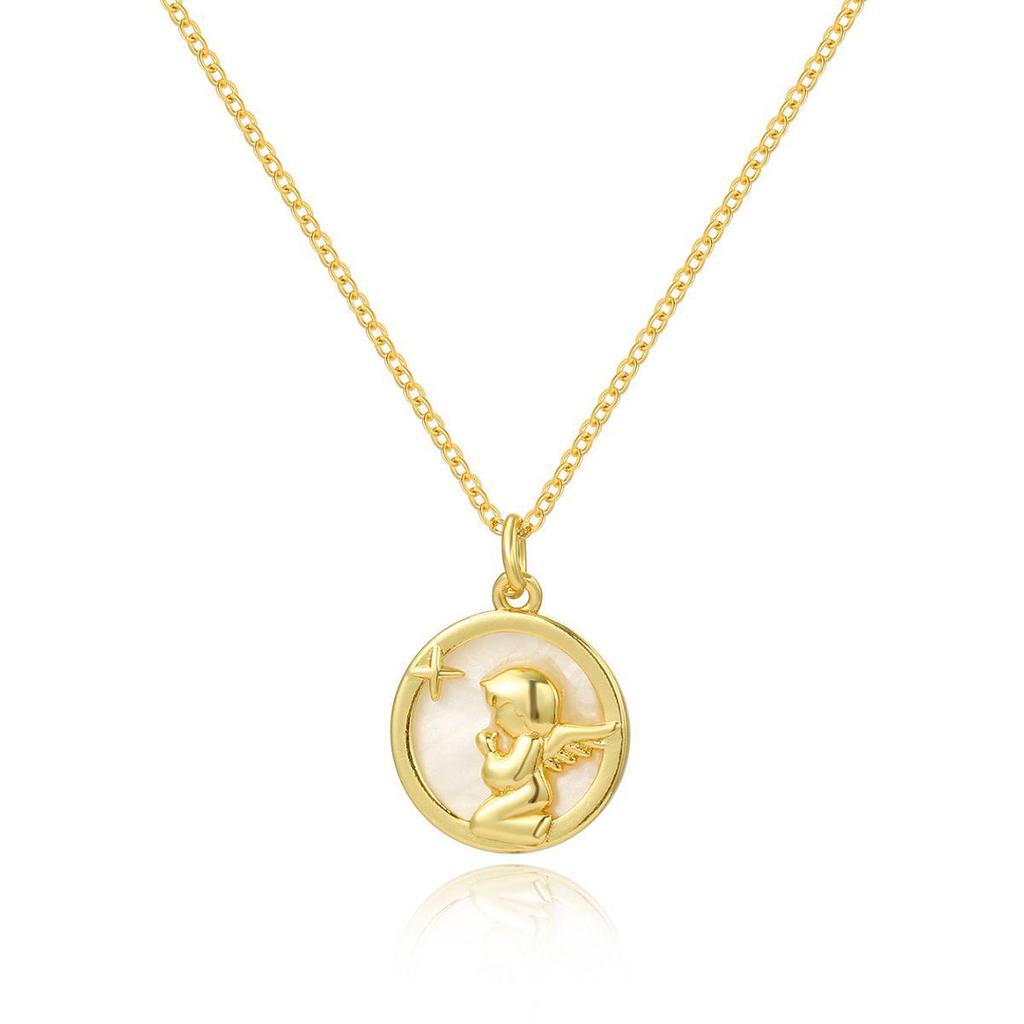 Round Angel Sunflower Shell Pendant Necklace - Star & Moon Design for Women, European & American Style