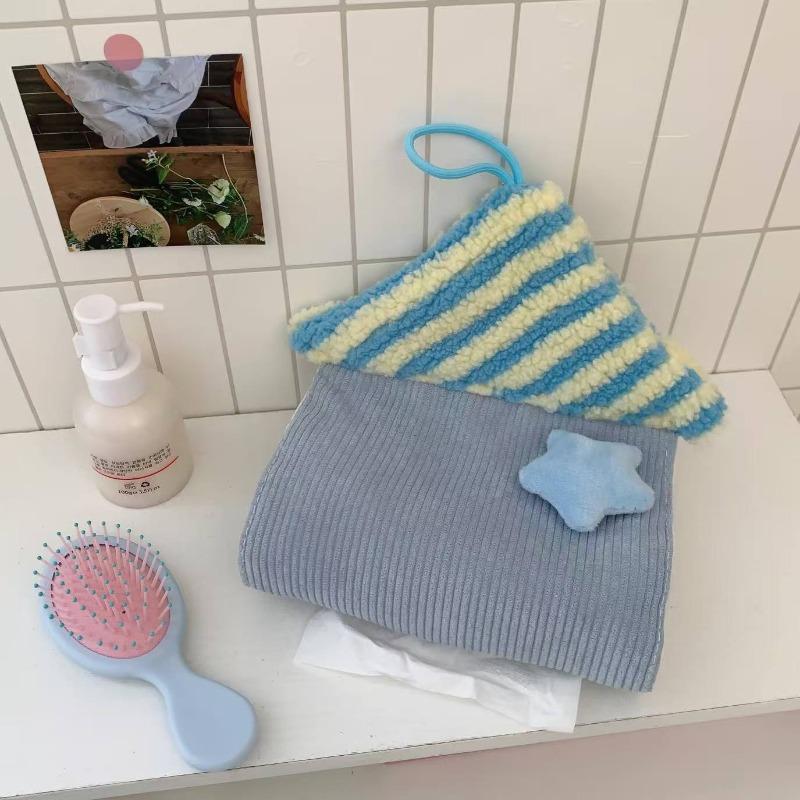 

Creamy Style Small House Tissue Paper Cute Fabric Tissue Box for Home Use, Car-mounted Tissue Hanging Bag Blue Star