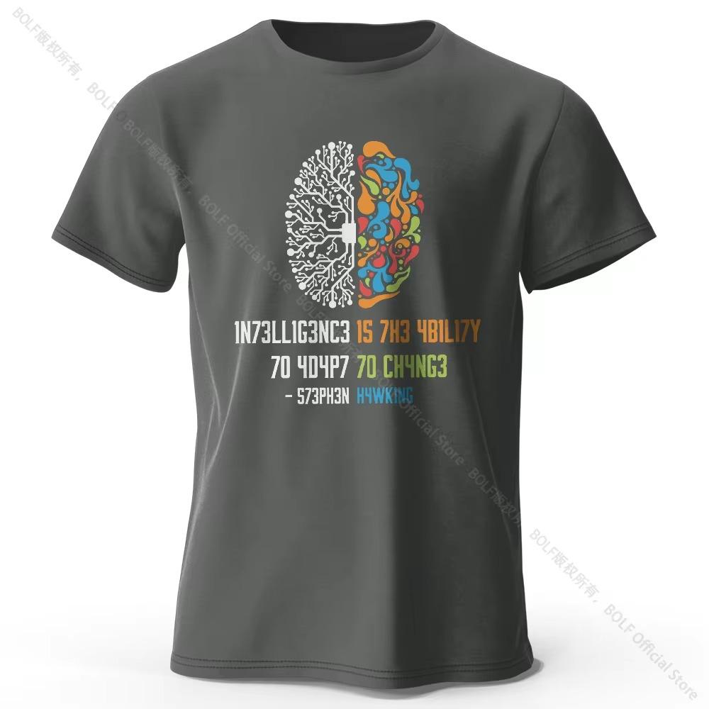 

Funny Brain Power Printed 100% T-Shirt, Soft & Breathable Round Neck Short Sleeve Tee, Unisex Quirky Style S серый