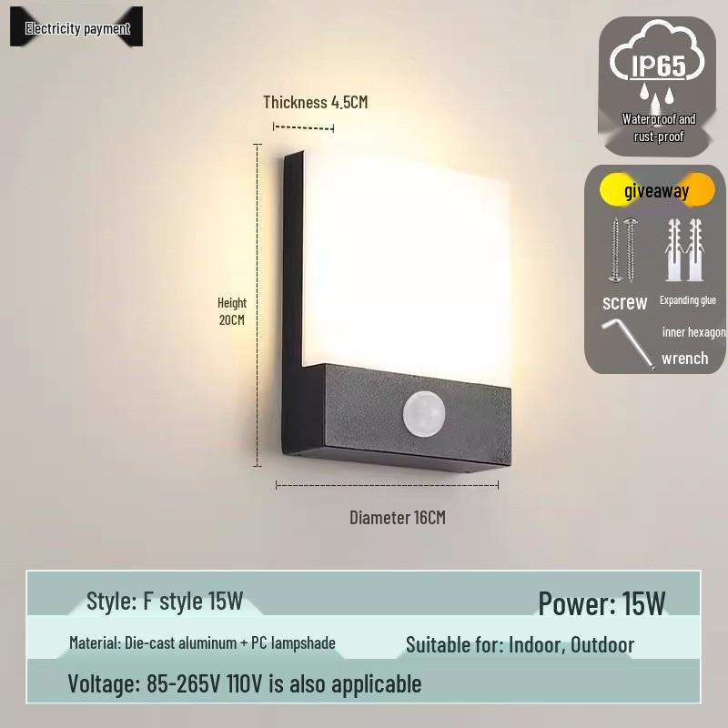 Waterproof Minimalist LED Wall Light with Smart Sensor for Outdoor Use