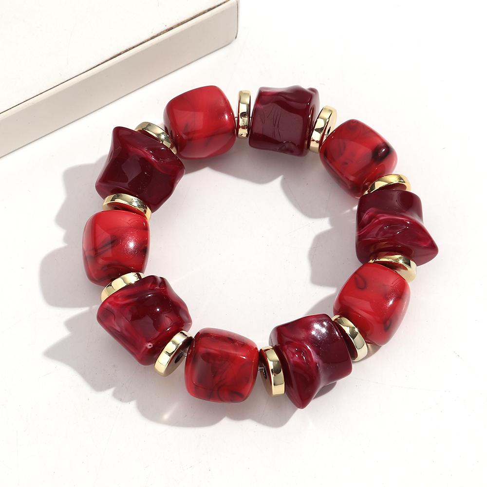 Boho Multicolor Resin Irregular Square Beaded Bracelet for Women Men New Trendy Acrylic Geometric Strechy Bracelet Jewelry Gifts