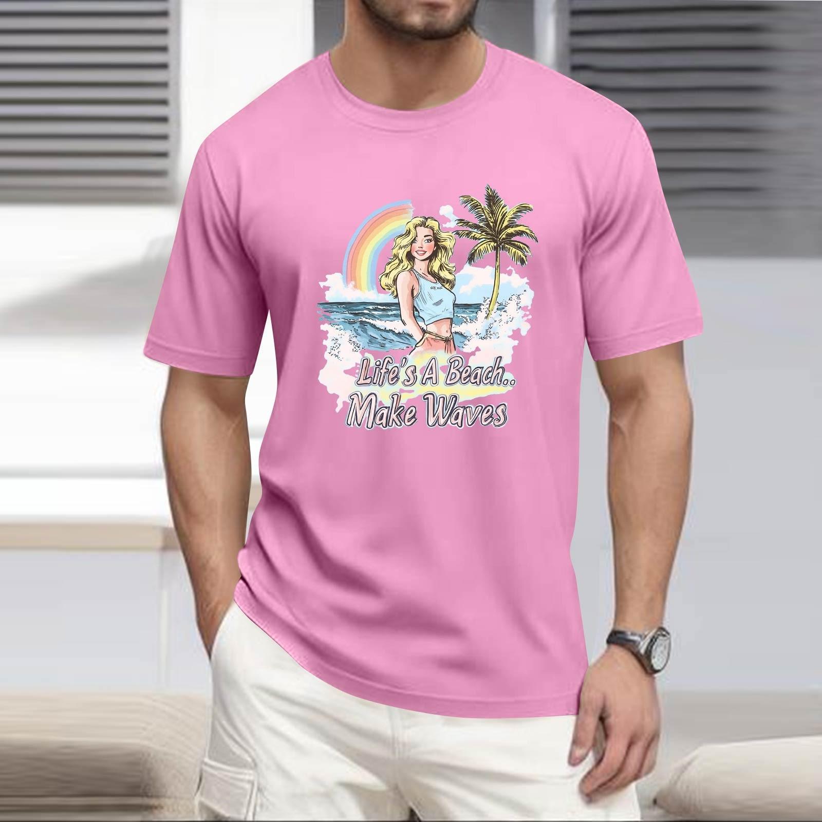 

Мужская рубашка с воротником-стойкой и коротким рукавом, свободная рубашка для отдыха и отдыха, мужская XXL розовый