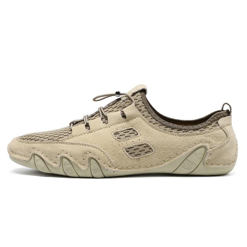 Summer Breathable Men's Casual Sports Shoes Large Size Sewn Leather Mesh Shoes Trendy Men's Shoes