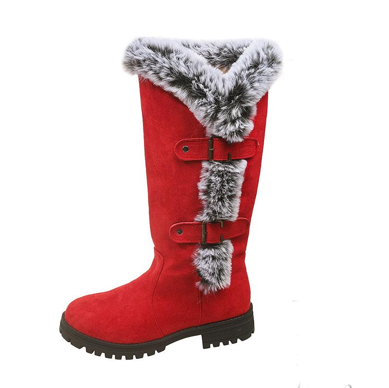 Fashion Comemore Winter Shoes for Women Velvet Thickened Snow Boots Thick Heel Round Toe Casual Belt Buckle Furry Mid-calf Boots Females