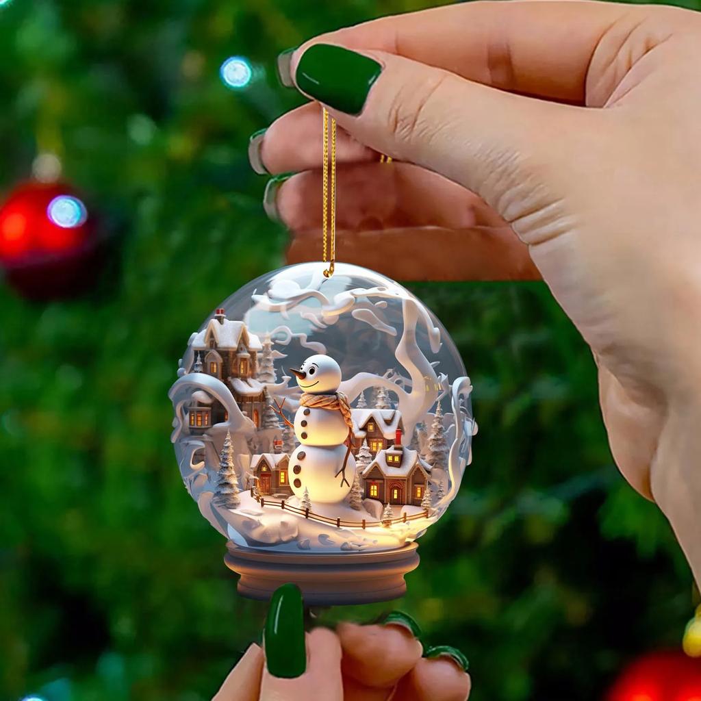 Acrylic Snowman Pendant Cartoon Cute Christmas Tree Exquisite Ball Hanging New Year Home Decoration Crafts Pendant for Holiday