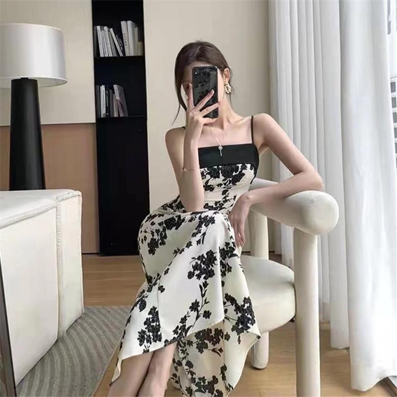 French Suspender Skirt Temperament Floral Suspender Dress for Women In Summer New Style Mature Style Slim Waist-hugging Long Skirt