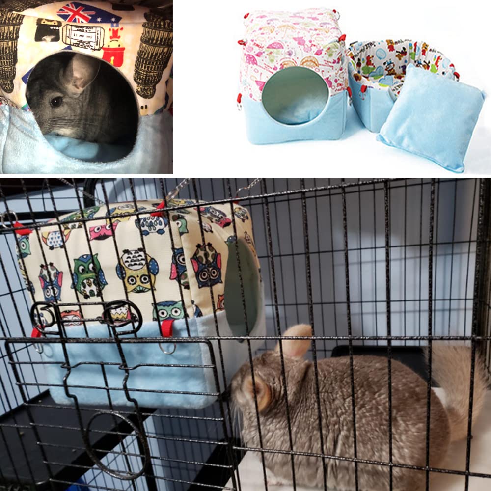 Gifty Small Animal Bed and House, 2-Way, for Rabbits, Guinea Pigs, Chinchillas, and Degus, Winter Protection, Fabric Swing, Warm Sofa (Blue)