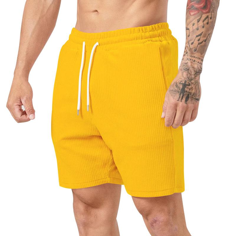 Summer Models Solid Colour Lace-up Shorts Men's Sweatpants Corduroy Simple Casual Five Men's Trousers