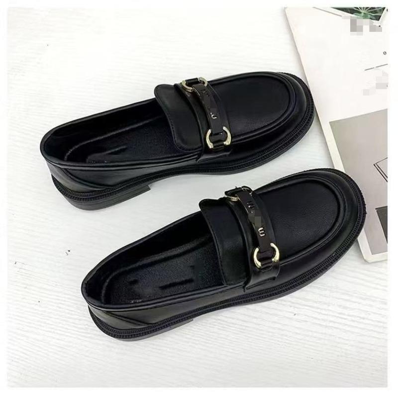 New Women's Shoes Autumn One-pedal Thick Heel Black Small Leather Shoes Women's Commuter Work Shoes