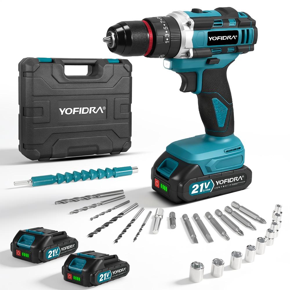 YOFIDRA 3IN1 Electric Impact Drill 25+3 Torque Handheld Cordless Impact Drill Woodworking Power Tool For Makita 21V Battery Pin