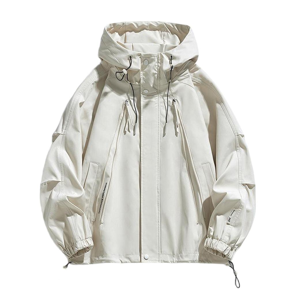 Men's Multi-pocket Loose Work Jacket, Trendy And Versatile Solid Color Hooded Jacket