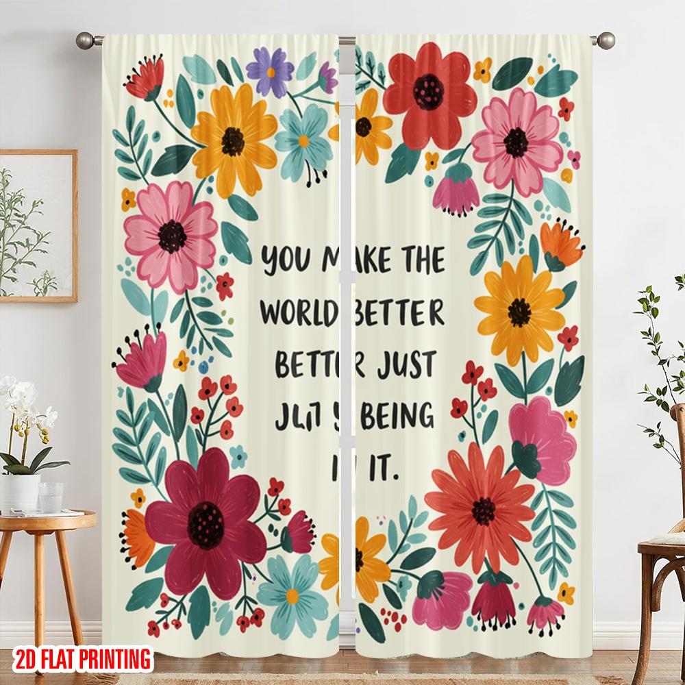 2 Stück 2D Flachdruck Fenstergardinen Floral Du machst die Welt Polyester Ohne Strom Ganzjährig Party- & Feiertagsdeko