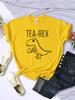 Tea Rex Funny Dinosaur Drink Coffee Female T-Shirts Breathable Casual Short Sleeve Personality All-math Tee Clothing Women Tops