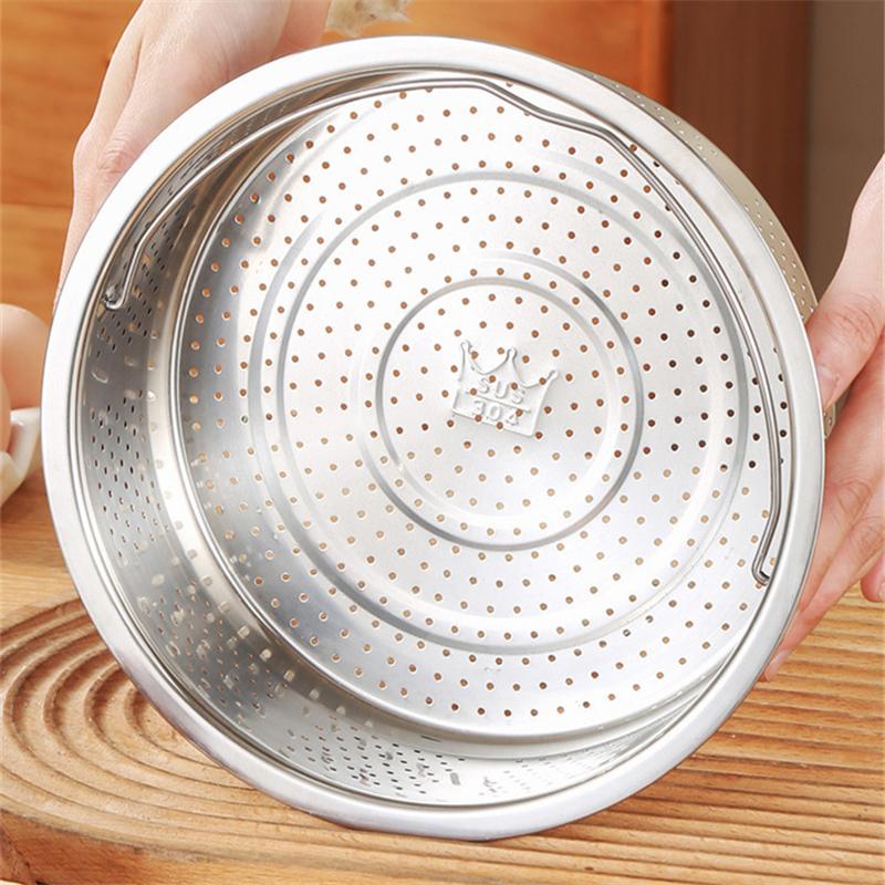 Stainless Steel Food Steamer Kitchen Rice Pressure Cooker Steaming Grid Drain Basket with Silicone Handle Cooking Accessories