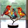 Stained Birds On Branch Desktop Ornaments Home Accessories Home Decor Glass Bird Sculpture Table Accent Colored Figurine Metal