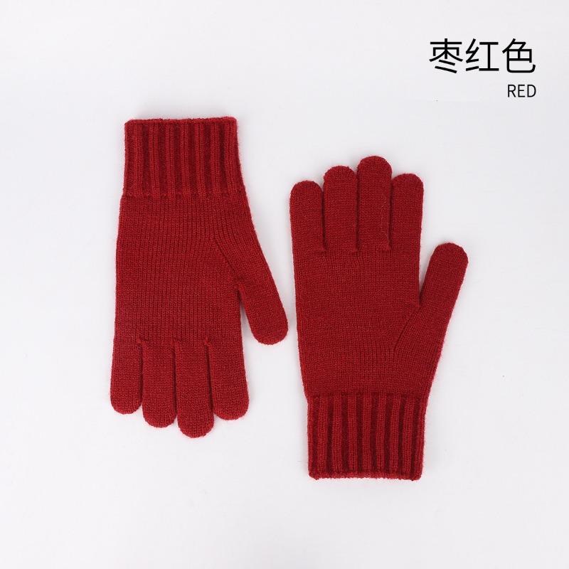 

Camel wool gloves winter cold warm simple fashion wool gloves solid color five finger outdoor knitted gloves average size