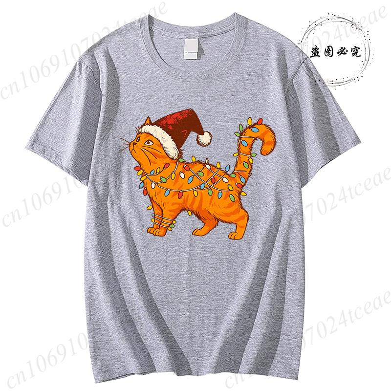 Funny Cat Christmas Shirt Unisexs Casual Fashion TShirts Graphic Tshirt Crew Neck Short Sleeve Top Pet Lover Christmas Gifts S