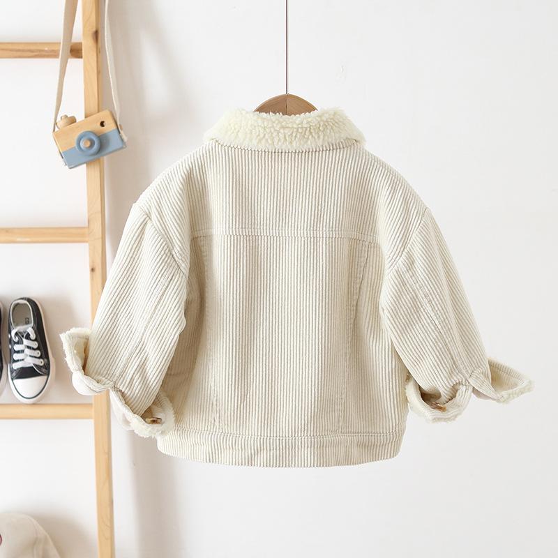 Korean Style 2025 Kids' Fleece-Lined Corduroy Jacket – Trendy & Warm Winter Top for Boys and Girls