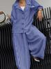Women's Black and White Striped Button-Up Shirt with Wide Leg Pants Set, Fashionable Two-Piece Outfit