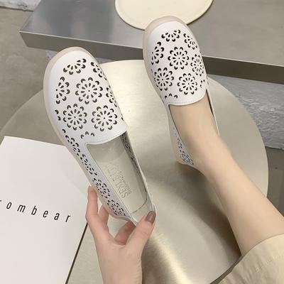 Wiosenne damskie buty na płaskim obcasie Damskie buty ze skóry naturalnej Damskie mokasyny z wycięciami Wsuwane balerinki Baleriny