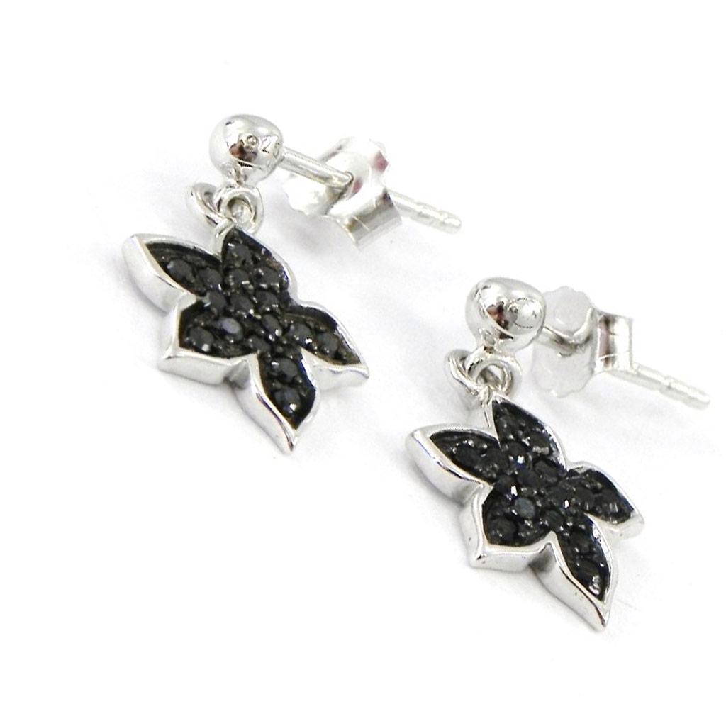 Les Trésors De Lily [I8077] - Silver Earrings 'Romy' Black White (rhodium-plated) - 15x10 Mm