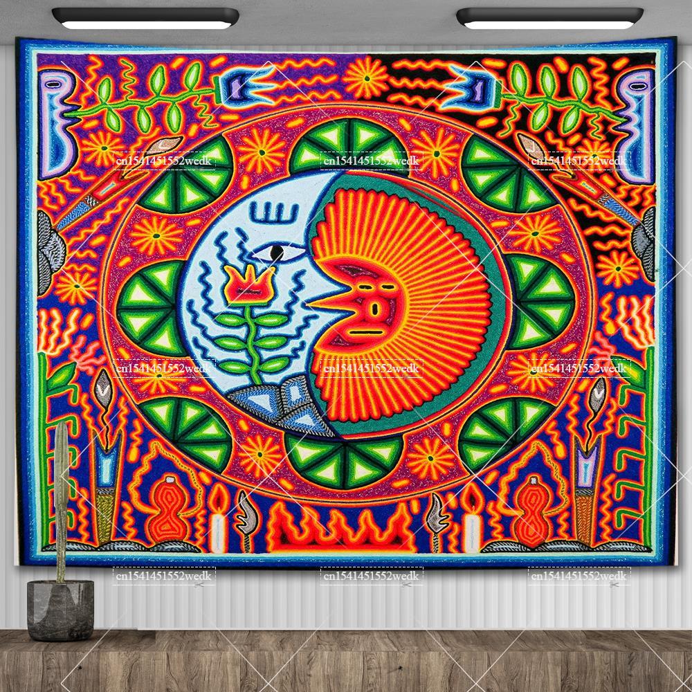 Mexico Mexican Mayan Tribal Art Tapestry Wall Hanging Ethnic Paintings Psychedelic Aesthetic Background Cloth Home Decorations