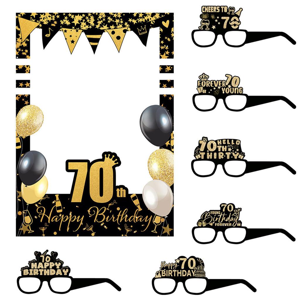 Fun Birthday Party Photo Frame and Glasses Set Birthday Photography Prop for Women Men Holiday Birthday Party Decoration