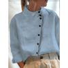 Womens Casual Blouse Spring Side Button Cotton Blouse Solid Color Long Sleeve Linen Tops Casual Ladies Breathable Shirt