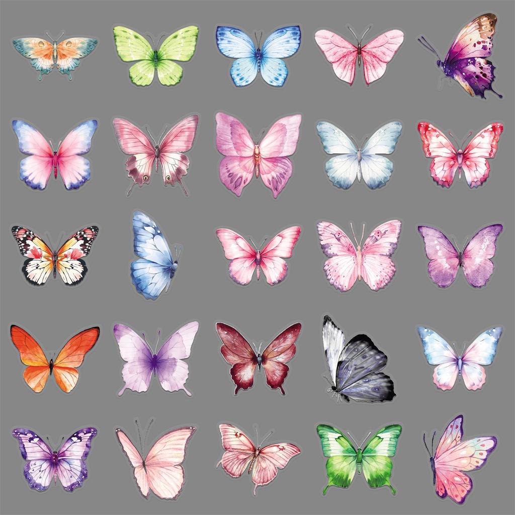 50 Butterfly Graffiti Transparent PET Stickers: Dreamy DIY for Journals, Bottles, and Refrigerators