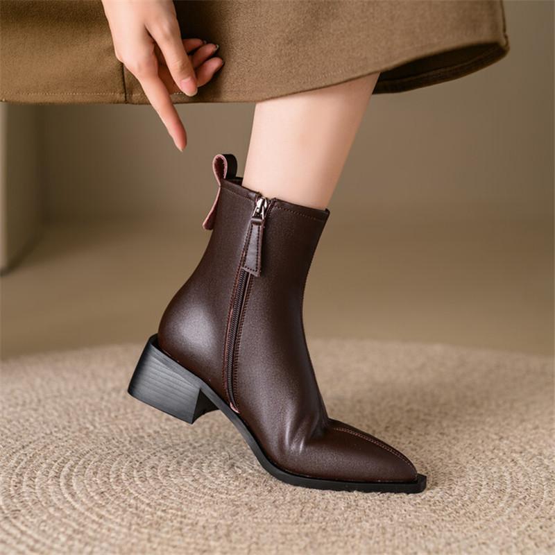 Fashion New Autumn Winter Cow Leather Women Boots Fashion Pointed Toe Knight Boots for Women Short Boots Women Chunky Heel Botas Mujer