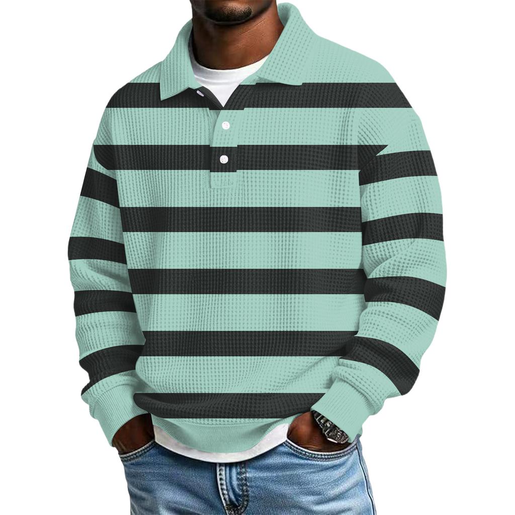 Men's Color-Block Collar Long-Sleeve Casual Top