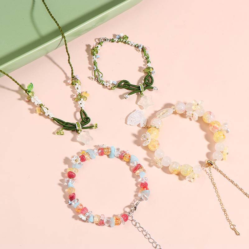 Mini Colorful Flower Necklace Bracelet Charm Beaded Jewelry For Women Spring Gifts