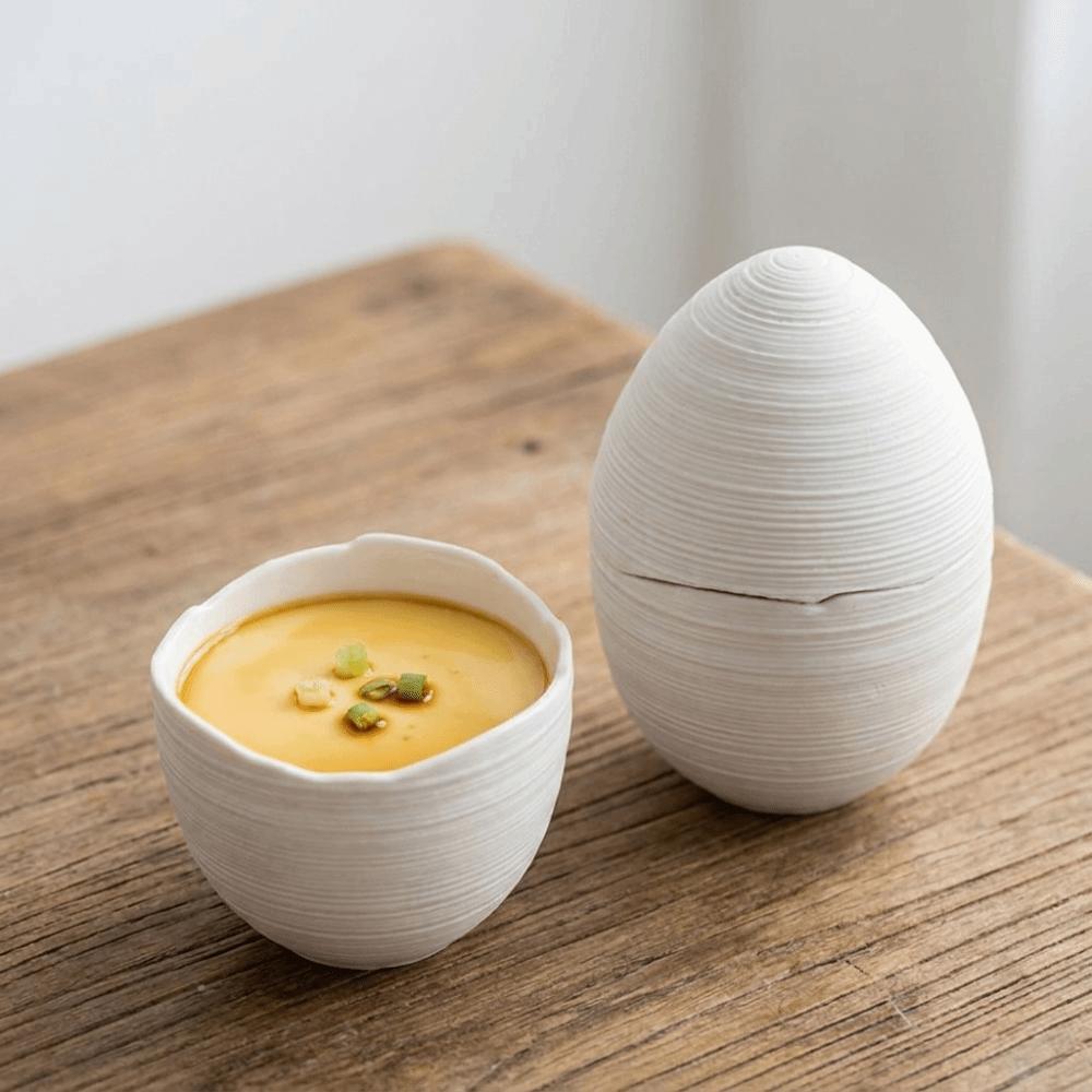 Ciotola da Dessert in Ceramica a Forma di Uovo Resistente al Calore con Coperchio Ciotola per Cucina Molecolare Ristorante