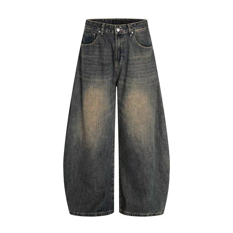 

Unisex Retro Washed Distressed Curved Blade Jeans (2025) - Loose Wide-Legged Design with Cat Whiskers Details. 2X Large