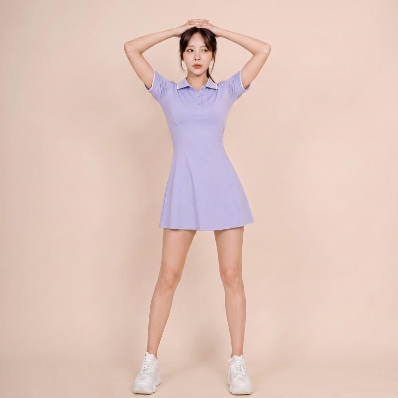 Womens Slim Fit Tennis Dress With Contrast Polo Collar Sporty Workout Golf Running Yoga
